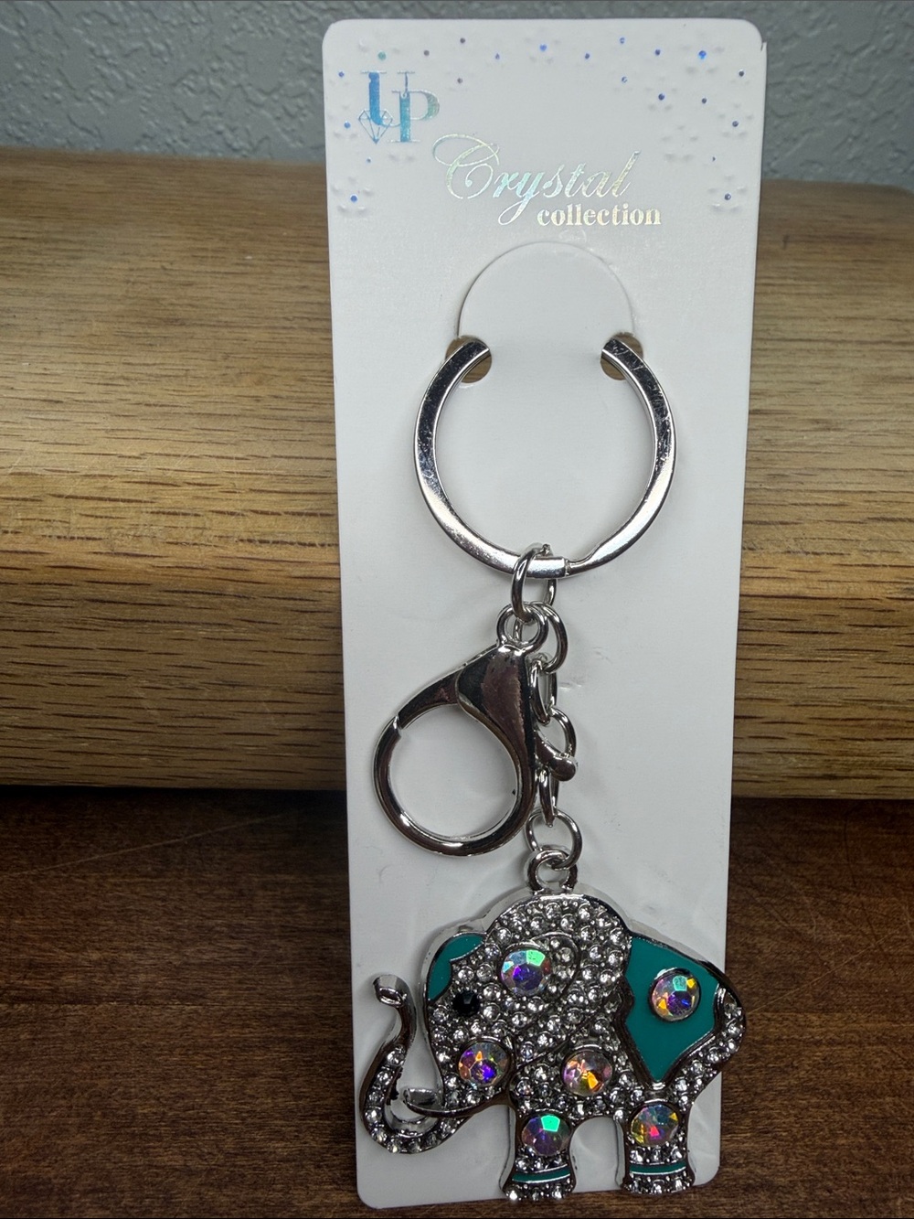 Teal Elephant Bag Charm Keychain - silver tone